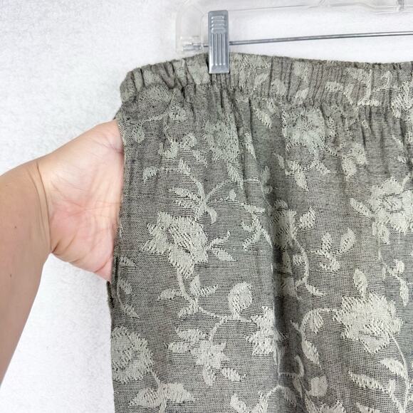Vintage CP Shades Jaquard Floral Flax Blend Elastic Waist Pull On Pant Tan Sz M - Picture 4 of 13